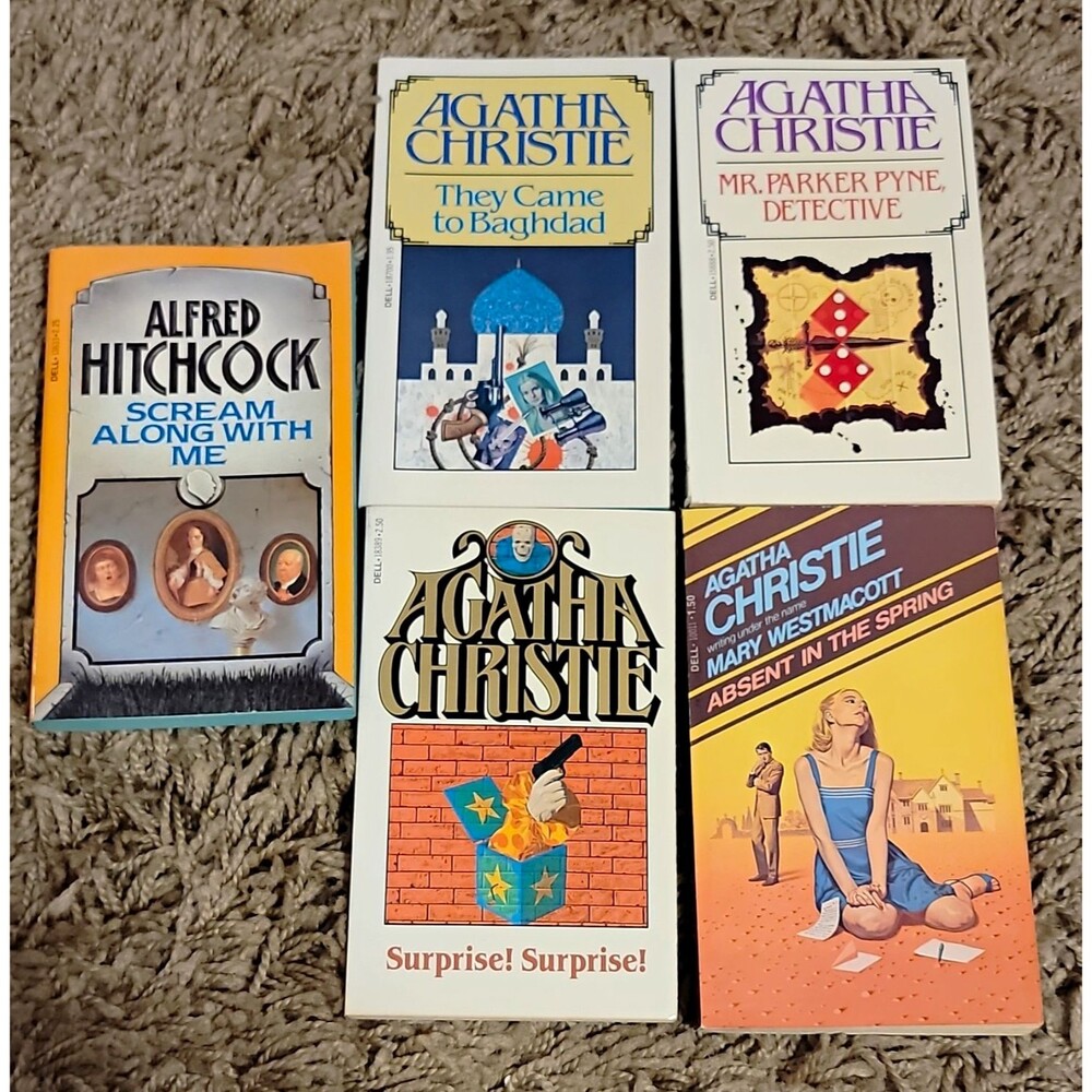 Agatha Christie & Alfred Hitchcock Mystery Paperback Lot of 5 Books Dell Novels